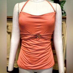 Michael Kors Cantaloupe Gold Front Link Bathing Suit Swim Tankini Top